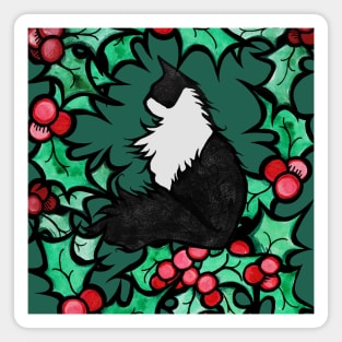 Tuxedo Cat Christmas Magnet